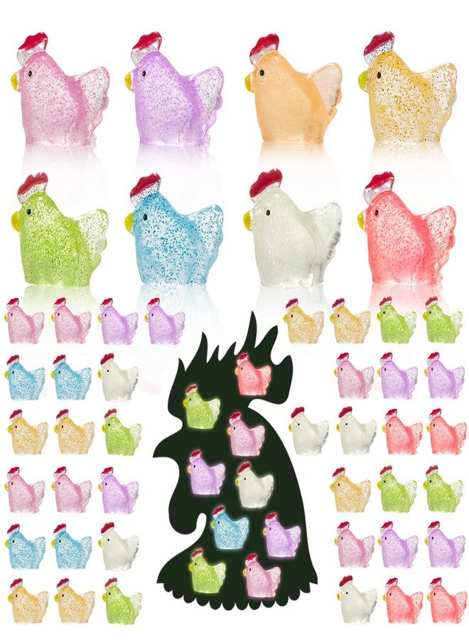 AWEELON 120 Pcs Glitter Mini Chicken Figurines Glow in The Dark Tiny Resin Hens Chicken Cute Chicken Miniature Ornament Charms for Fairy Garden Potted Room Home Decor（ 8 Colors） - Image 1